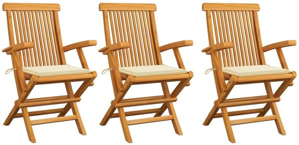 vidaXL Gartenstühle mit Creme Kissen 3 Stk. Massivholz Teak 3062516
