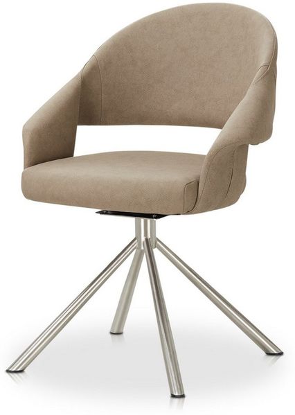 KHG Esszimmerstuhl Polsterstuhl Kunstleder Taupe-Silber, 180° drehbar (Drehstuhl modern), Metallgestell mit Drehfunktion bis 120 kg belastbar