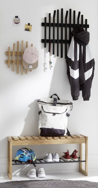 Garderoben-Set >BANTRY< (3-teilig) in Eiche / schwarz - 100x190x30 (BxHxT)