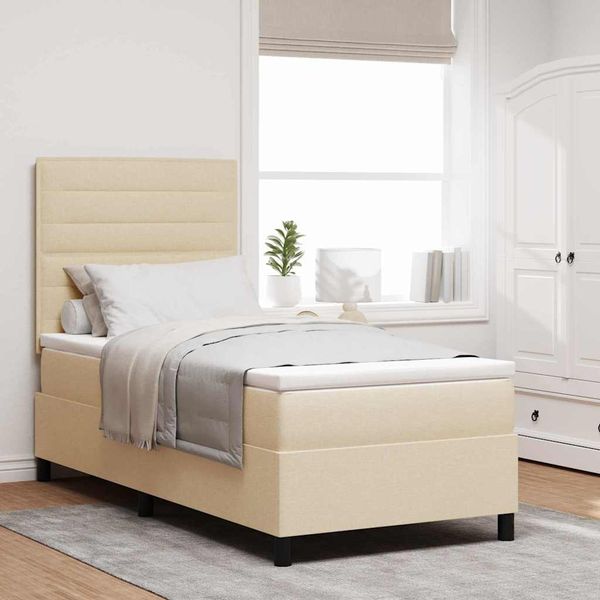 vidaXL Boxspringbett mit Matratze mit Kopfteil Creme 90 x 190 cm Stoff 3339278