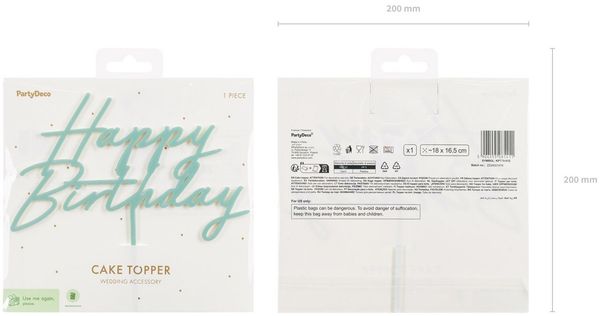partydeco Tortenstecker, Cake Topper Happy Birthday 18x16cm Mint