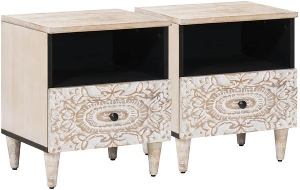 vidaXL Bettkasten 2 pcs Weiß 40 x 33 x 46 cm Massivholz Mango 4018375