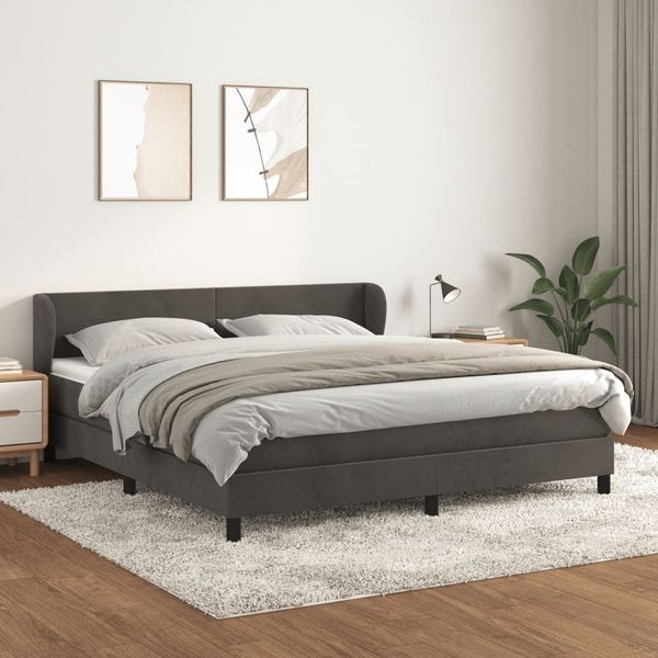 vidaXL Boxspringbett mit Matratze Dunkelgrau 160x200 cm Samt 3127380