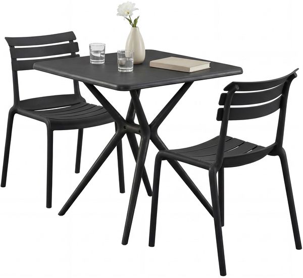 Gartenmöbel-Set KLARA mit 2 Stühlen - 190 x 72 x 82 cm, Kunststoff, Schwarz | Balkonset Gartenset Tisch mit Stühlen Bistroset Outdoor