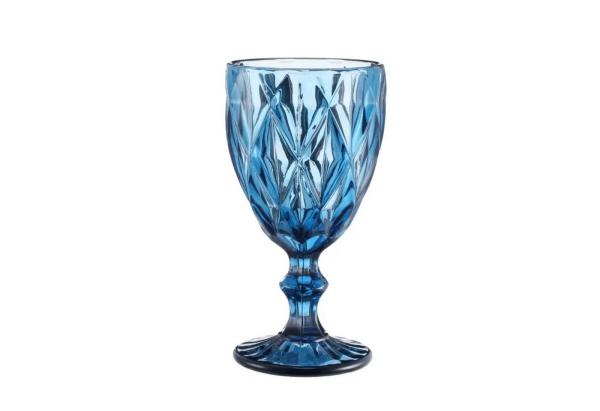 6 Teiliges Set aus Glas Weingläser Trinkgläser in Blau Wassergläser