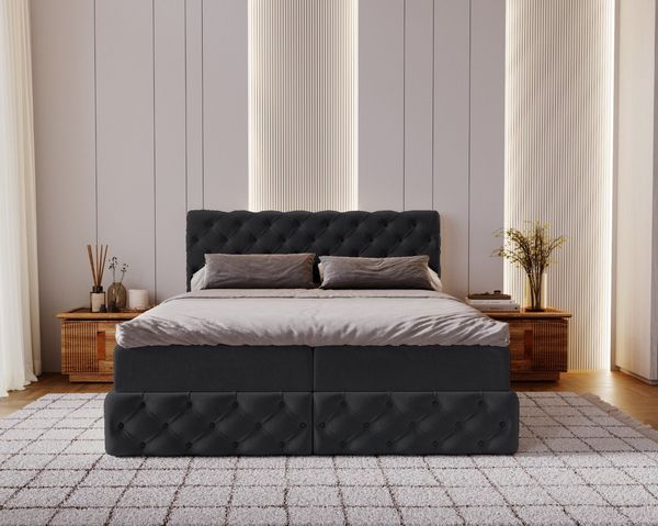 Kaiser Möbel Boxspringbett Chesterfield-Kontinentalbett Luxury Stoff Royal Velvet (Bett-Set mit Matratze und Topper), Bettkasten und Topper und Matratze