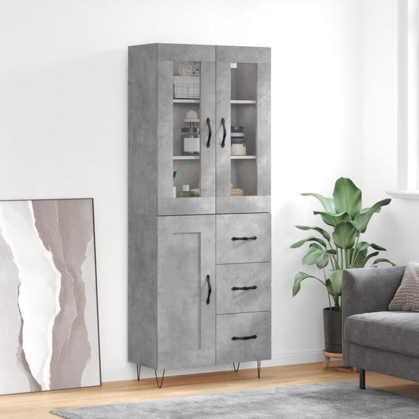 vidaXL Highboard Betongrau 69,5x34x180 cm Holzwerkstoff 3198693