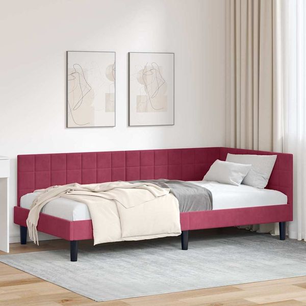 vidaXL Eckbettgestell mit Kopfteil Weinrot 90 cm x 190 cm Samt 42016422
