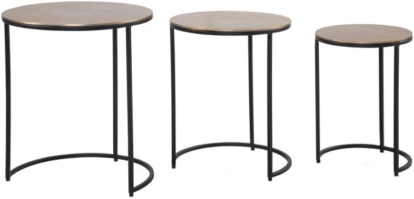 Kadima Design Eleganter Satztisch Metall Rund, 3er Set, Aluminium Gold/Schwarz. 45x45x55 cm