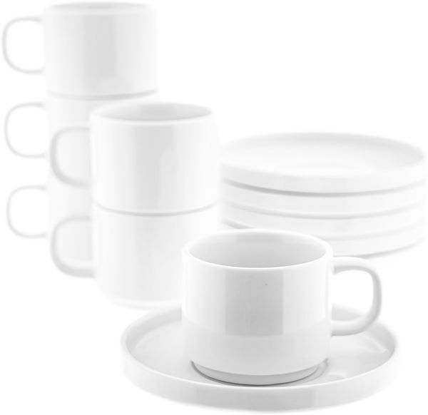 Mondo Mokkatassen 100 ml - 12-teiliges Set aus hochwertigem Porzellan in Weiß