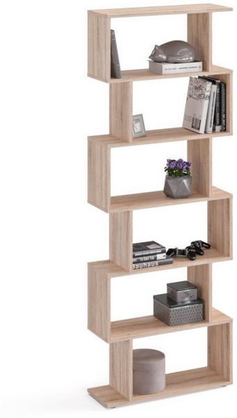 KOMTO Bücherregal Shelf 190 New Raumteiler Regal Standregal Holz und Hoch mit 6 Ebenen, S-Förmiges Modern Hochregal Aktenregal Büroregal 191x70x24 cm Bild 5