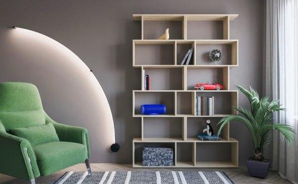 KOMTO Bücherregal Shelf 190 New Raumteiler Regal Standregal Holz und Hoch mit 6 Ebenen, S-Förmiges Modern Hochregal Aktenregal Büroregal 191x70x24 cm Bild 3