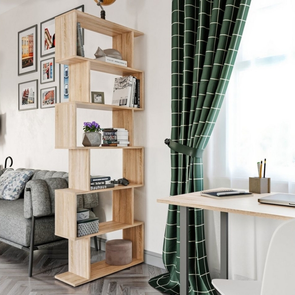 KOMTO Bücherregal Shelf 190 New Raumteiler Regal Standregal Holz und Hoch mit 6 Ebenen, S-Förmiges Modern Hochregal Aktenregal Büroregal 191x70x24 cm Bild 2