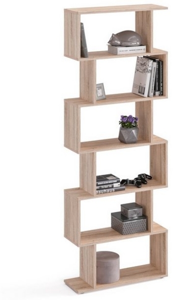 KOMTO Bücherregal Shelf 190 New Raumteiler Regal Standregal Holz und Hoch mit 6 Ebenen, S-Förmiges Modern Hochregal Aktenregal Büroregal 191x70x24 cm Bild 4