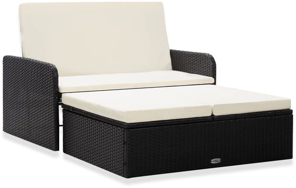 vidaXL 2-tlg. Garten-Lounge-Set mit Auflagen Poly Rattan Schwarz 46078