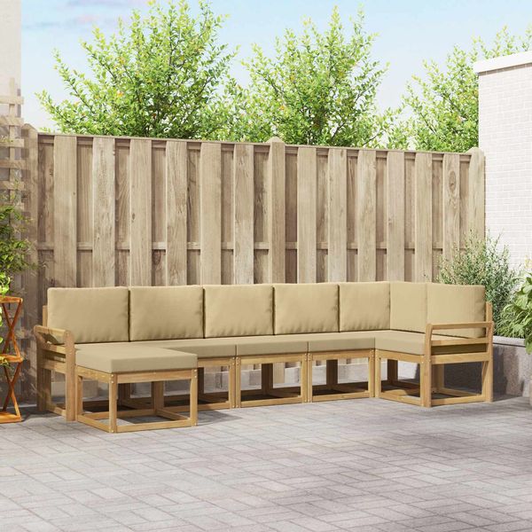 vidaXL Outdoor-Sofagarnitur mit Kissen 7 pcs Weiß und Beige Polyester 3387947