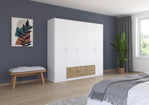 rauch Kleiderschrank, Drehtürenschrank GAMMA, 5-türig, 6 Schubkästen, Alpinweiß, 226 x 210 x 54 cm