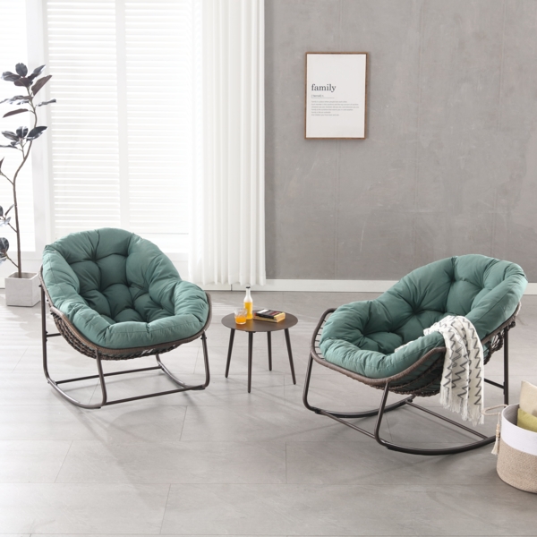 LVHOM Schaukelstuhl mit gepolstertem Kissen, Rattanstuhl mit Stahlrahmen, Lounge Sessel, Schaukelsessel, 2 St, für Balkon/Garten/Wohnzimmer/Schlafzimmer Bild 2