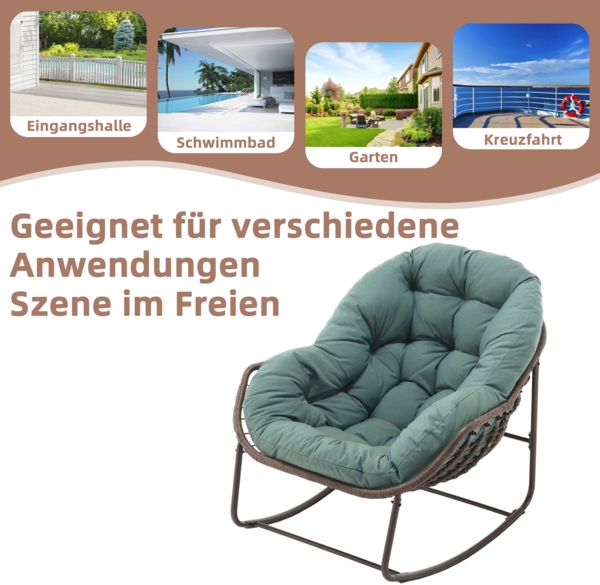 LVHOM Schaukelstuhl mit gepolstertem Kissen, Rattanstuhl mit Stahlrahmen, Lounge Sessel, Schaukelsessel, 2 St, für Balkon/Garten/Wohnzimmer/Schlafzimmer Bild 8