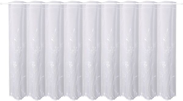 Gerster Scheibengardine Arina (1 St), Durchzuglöcher, transparent, Wirkware, Stickerei-Bistro mit Blumen bestickt