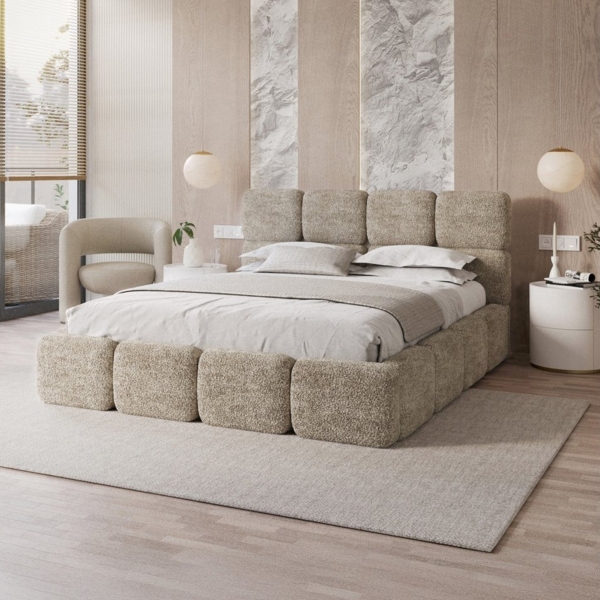 FDM Polsterbett CLOUDY Bettgestell Bett 140x200, 160x200, 180x200 cm Bestseller (verfügbar 140x200 160x200 180x200cm, Bettrahmen, Bett, mit großen gepolsterten Kopfteil, mit Bettkasten zum aufklappen), Hebbarer Metallrahmen, Bettkasten, ohne Matratze