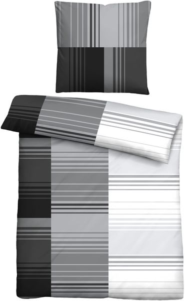 Traumhaft schlafen - Castell - Markenbettwäsche Polycotton Renforce Bettwäsche 0460124 STREIFEN, sturmgrau, 1x 135x200 cm + 1x 80x80 cm
