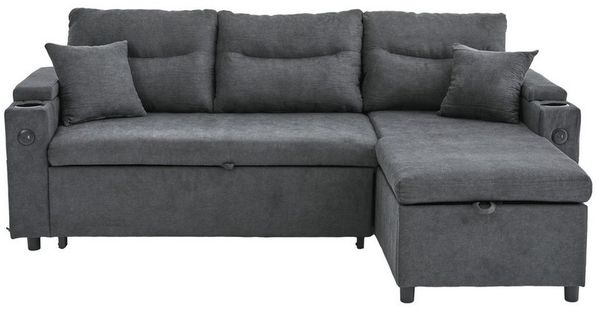 i@home Schlafsofa Modernes 3-Sitzer-Sofa mit Stauraum & Schubladenbett, Hydraulische Chaiselongue, USB-C-Ladestation, Becherhalter