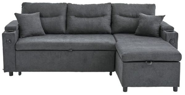 i@home Schlafsofa Modernes 3-Sitzer-Sofa mit Stauraum & Schubladenbett, Hydraulische Chaiselongue, USB-C-Ladestation, Becherhalter Bild 4