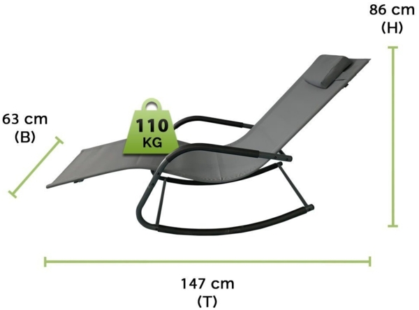 Spetebo Gartenliege Garten Schaukel Liege mit Kopfkissen 147 x 63 cm, Stück, 1 St, Liege, anthrazit - Wetterfeste Relax Sonnenliege Bild 2