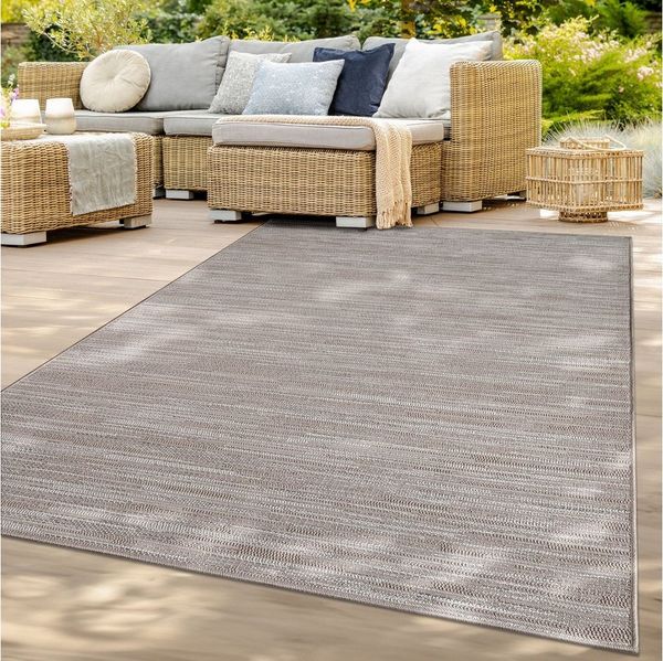 TT Home Teppich Diele, Flur, Küche, Außenbereich, rechteckig, Höhe: 4 mm, Balkon Garten Wohnzimmer Boho Design Skandinavisch Melierte Optik Uni