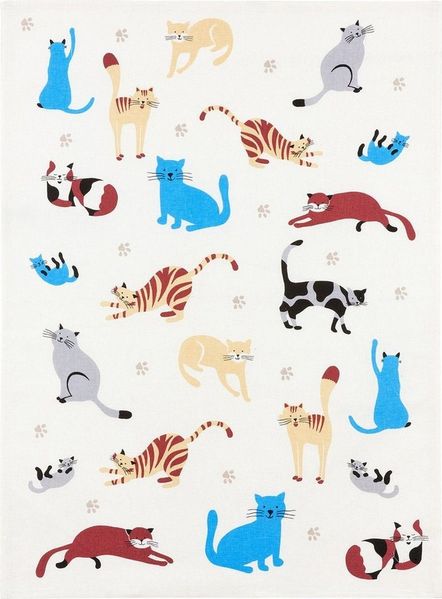 Kracht Geschirrtuch Katzenpfoten, (3-tlg, 3-teilig), 3er Pack Geschirrtücher (3 Stück), ca. 50 x 70 cm, Halbleinen bedruckt