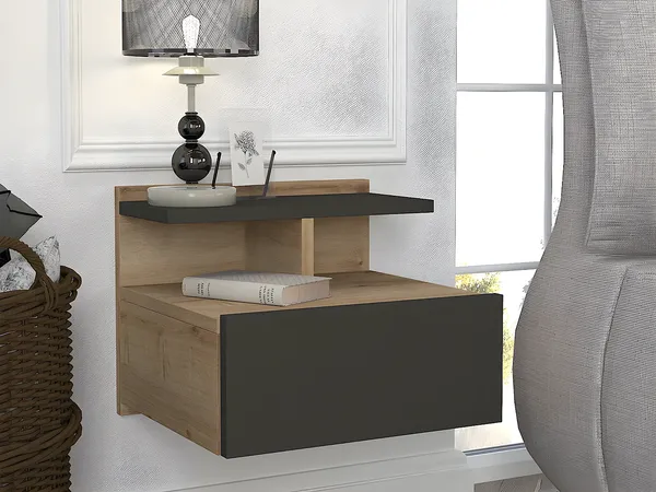 Vente-unique - AZELNO Bedside table Holz, Platte GrauBeige - B 35 cm x H 32 cm x L 39,4 cm