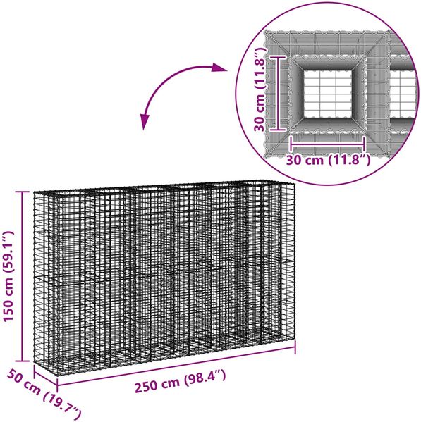 vidaXL Gabionen Hochbeet 3 pcs Silber 250 x 50 x 150 cm 3422235 Bild 10