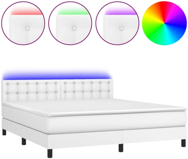 vidaXL Boxspringbett mit Matratze & LED Weiß 160x200 cm Kunstleder 3134232