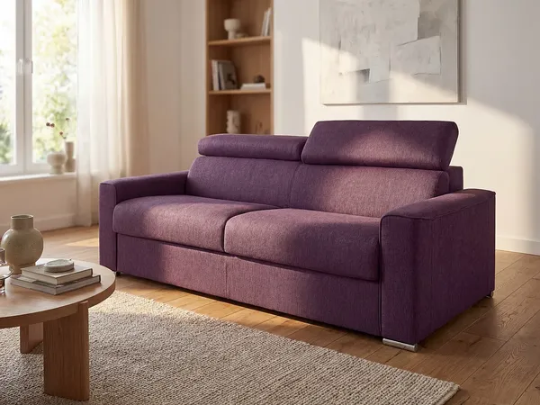 Schlafsofa 2-Sitzer Stoff VIZIR - Violett - Liegefläche: 120 cm - Matratzenhöhe: 18 cm mit Memory Schaum
