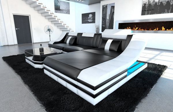 Sofa Dreams Ecksofa Ledercouch Sofa Leder Turino L Form Ledersofa, Couch, mit LED, wahlweise mit Bettfunktion als Schlafsofa, Designersofa