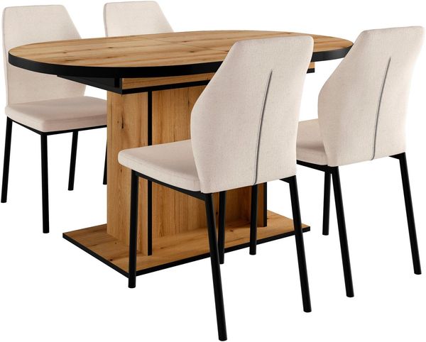 OTTO home Essgruppe Basel, Tischgruppe mit 4 Stühlen, Esstisch ausziehbar 140 - 180 cm, (Set, 5-tlg, Otto's DAUERTIEFPREIS), BESTSELLER, Sitzgruppe, Tisch, Stühle, ovale Tischplatte, Säulentisch