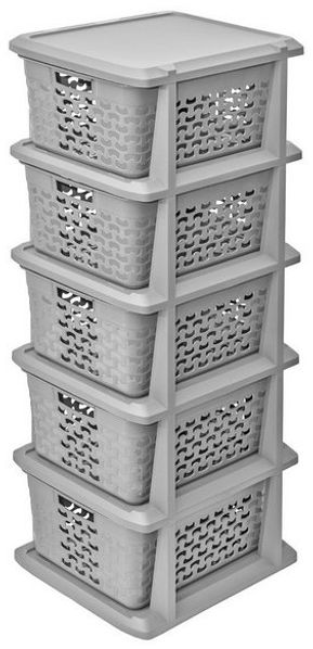 BranQ Home essential Universelles, multifunktionales Regal in Cotton Design, BPA-frei Kunststoff, 5 Körben, hellgrau Farbe