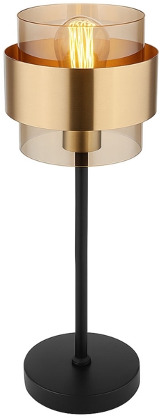 LED Tischleuchte, Messingring, Glas, schwarz, H 47 cm