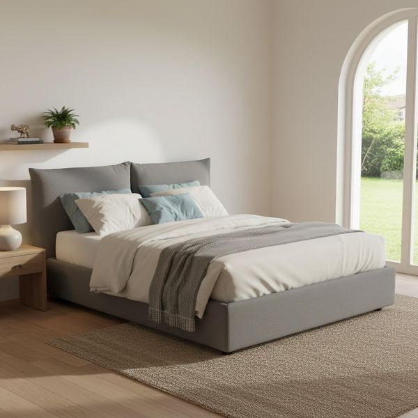 Talamo Italia - Tiziana Doppelbett, Bettkasten mit Stoffbezug, 100 % Made in Italy, Öffnung vorne, geeignet für Matratze 160x190 cm, Grau