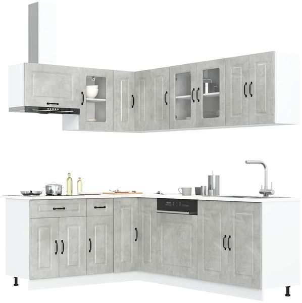 vidaXL 11-tlg. Küchenschrank-Set Kalmar Betongrau Holzwerkstoff 3314885
