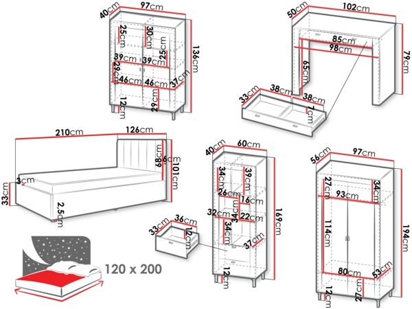 Jugendzimmer-Set Mossa II (Farbe: Cashmere / Cashmere + Eiche Whisky + Cloud 82) Bild 8