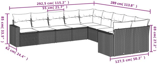 vidaXL 10-tlg. Garten-Sofagarnitur mit Kissen Schwarz Poly Rattan 3219497 Bild 7