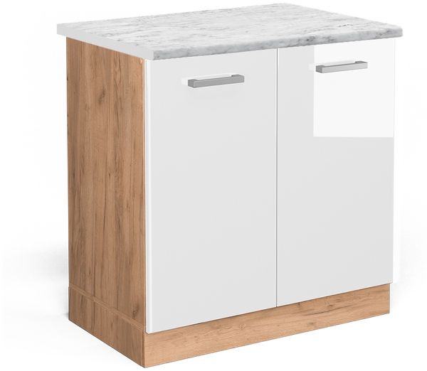 Spülenunterschrank R-Line Weiß Hochglanz 80 cm AP Marmor Vicco