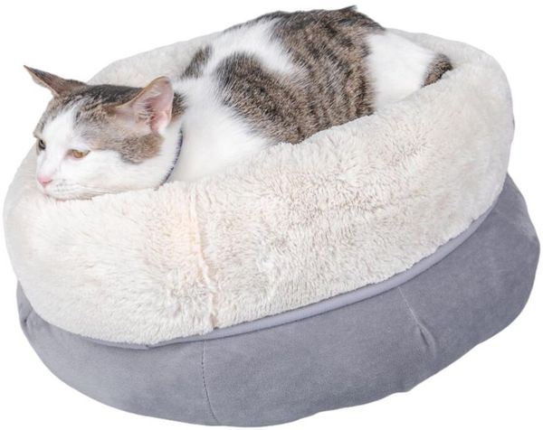 8 Stück Kuschelbetten 46x24cm für Katzen & kleine Hunde rund grau Haustierliege