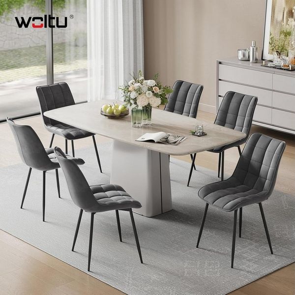 WOLTU 6 x Esszimmerstühle 6er Set Esszimmerstuhl Küchenstuhl Polsterstuhl Design Stuhl mit Rückenlehne, mit Sitzfläche aus Samt, Gestell aus Metall, Dunkelgrau, BH142dgr-6