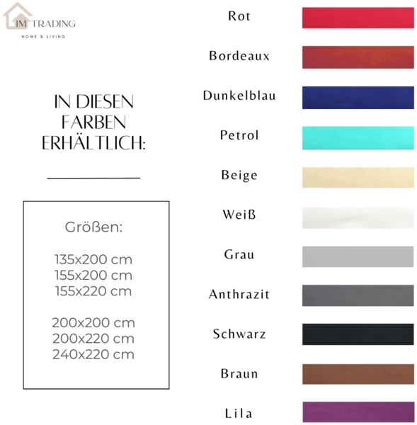Einfarbige Bettwäschen-Sets für Einzel- und Doppelbetten, 100% Baumwolle Schwarz 155x220 cm Bild 10