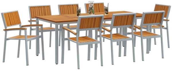 vidaXL Garten Essgruppe 9 pcs Grau und Braun 200 x 90 x 75 cm 3284428 Bild 2