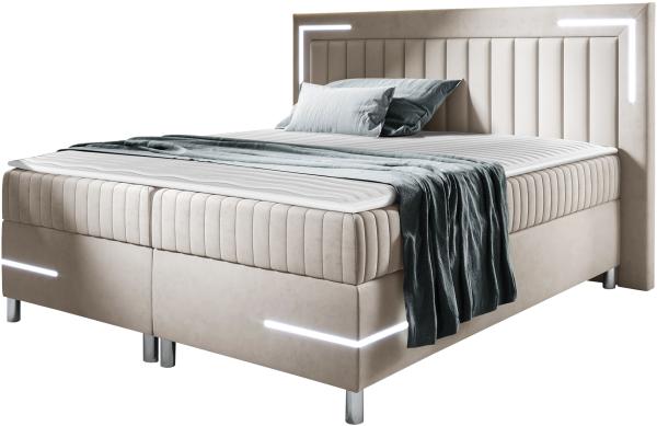 Boxspringbett Tasurto 3 LED, Beige, 120 x 200 cm