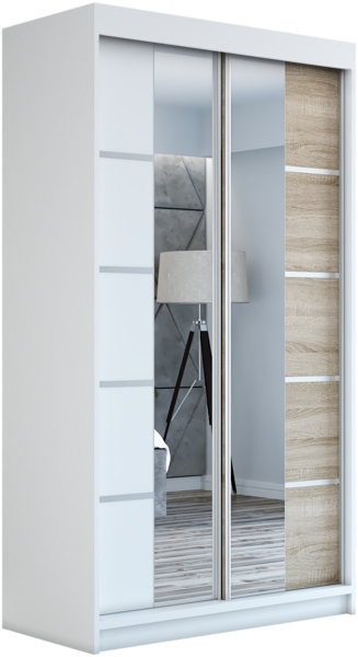 Schwebetürenschrank ERA 2-türig Schrank 120 cm (mit Spiegel) Farbe: Weiß , sonoma